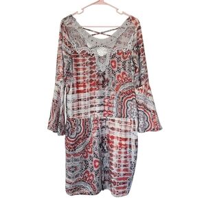 Enzo Beach Cover Dress Multi Bell Sleeves Tie Waist Size M No Size Tag